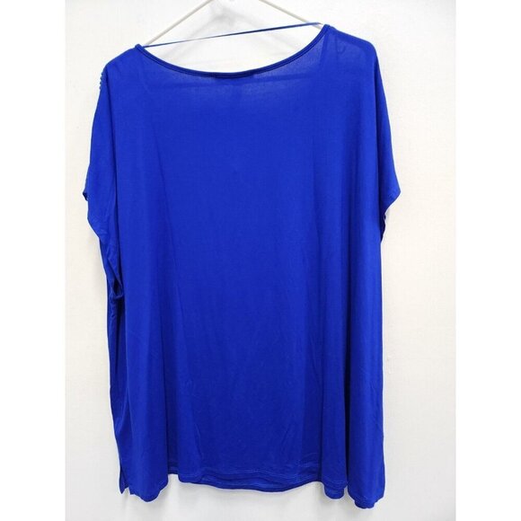 Cable & Gauge Womens Blue Mesh Shoulder Top Size 2X Short Dolman Sleeve Boxy - Picture 9 of 9